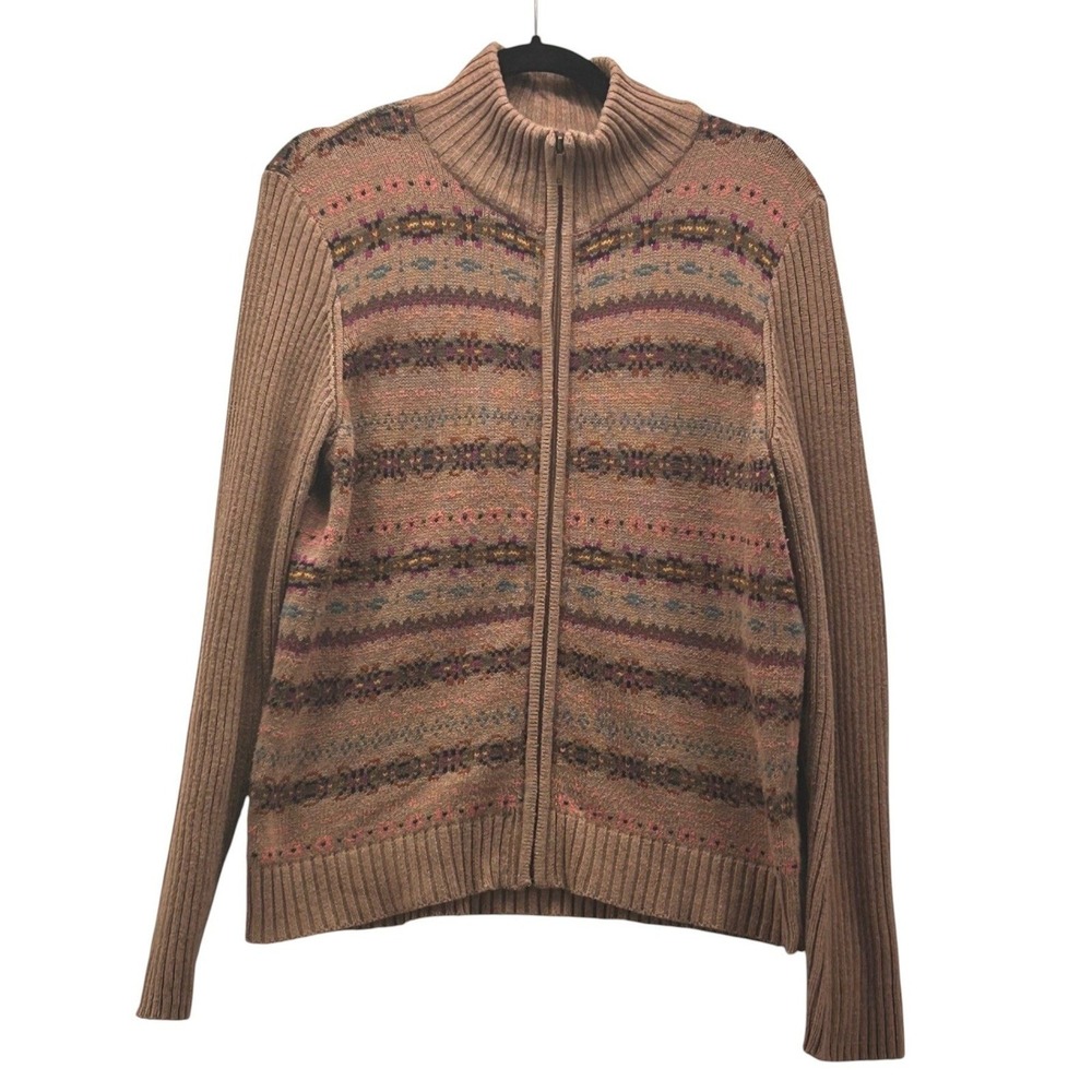 Chaps Fair Isle Cardigan‎ Sweater Brown XL